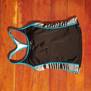 zeroXposur Athletic Black, Blue, and White Stripes Tankini Top Sz 12